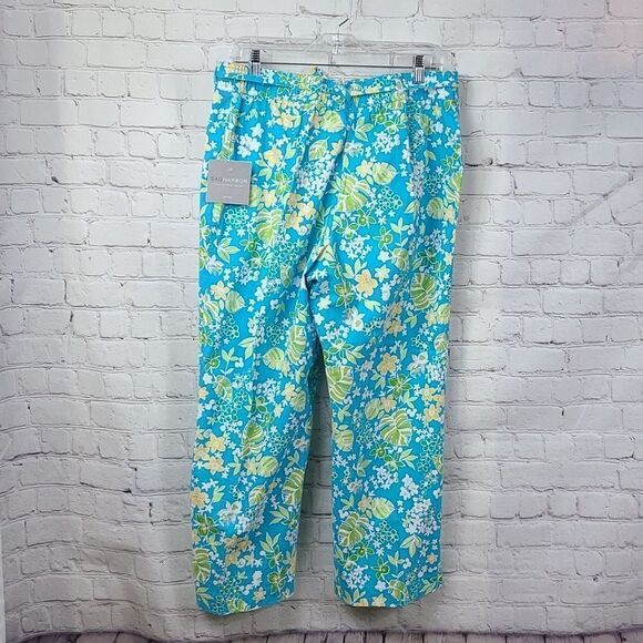 Sag Harbor Sport NWT Turquoise Tropical Floral Comfort Stretch Cropped Pants 14 - Picture 2 of 8